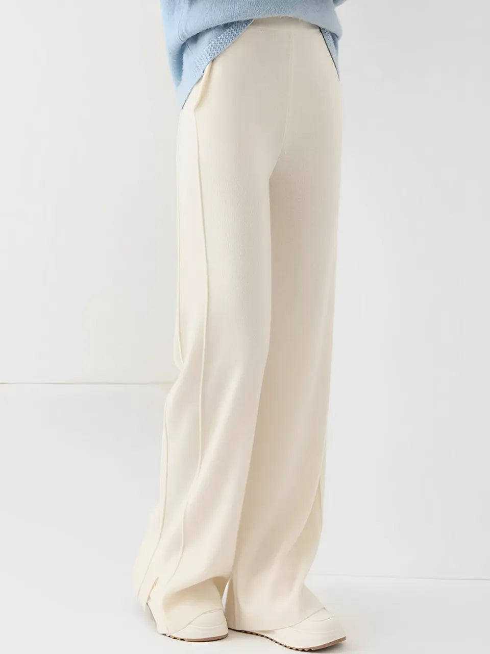 Calça Pantalona Feminina de Lã com Bolsos e Abertura na Barra – Vivian [FRETE FULL]