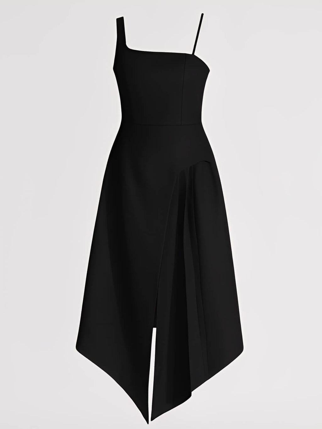 Vestido Midi Assimétrico Acinturado e Capa Sobreposta Removível – Soraya