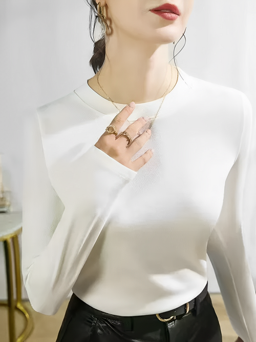 Blusa de Manga Longa Texturizada com Gola Redonda – Izabele