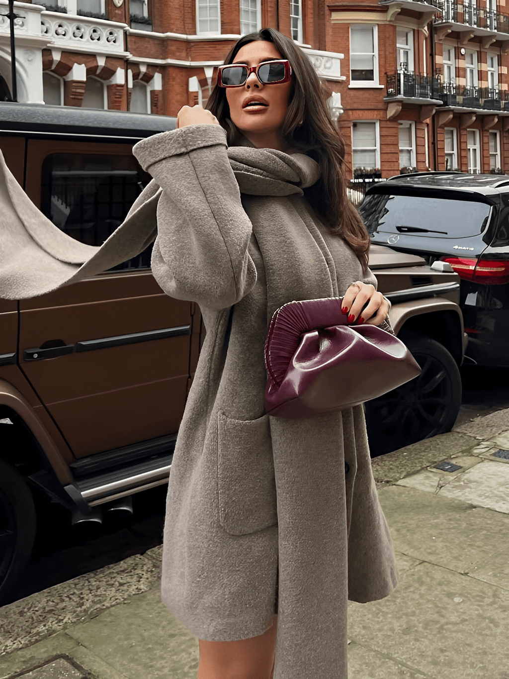 Casaco Oversized em Lã Batida com Cachecol Removível - Marjorie
