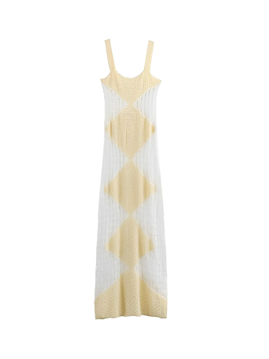 Vestido Longo de Tricô Vazado com Alças Finas e Caimento Leve – Helena