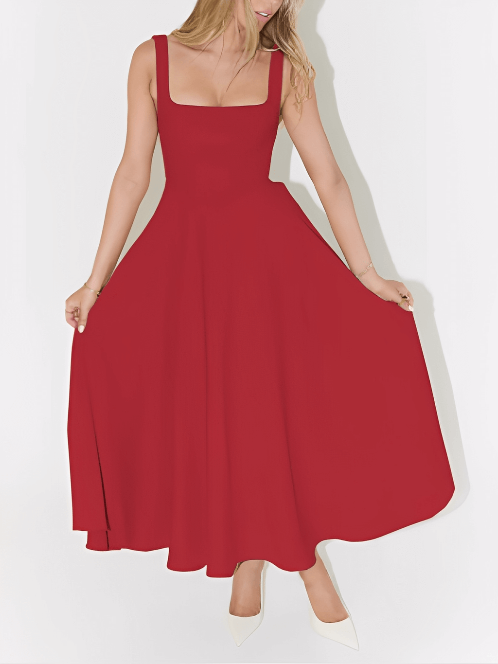 Vestido Longo Evasê com Corset Estruturado e Decote Quadrado - Luciene [FRETE FULL]