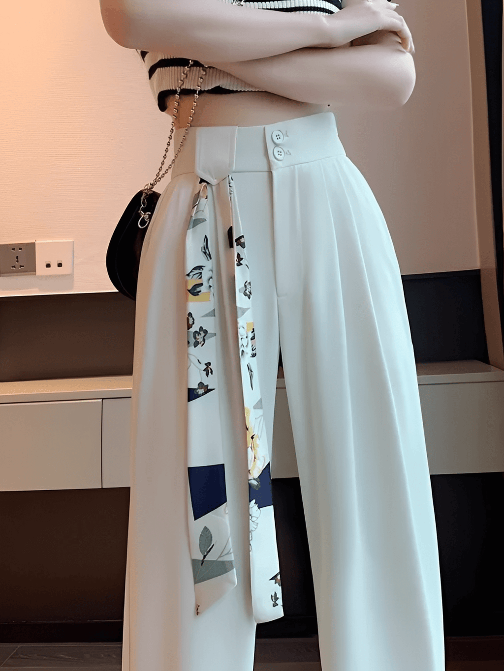 Calça  Alfaiataria Wide Leg Cintura Alta com Lenço Removível  – Amara