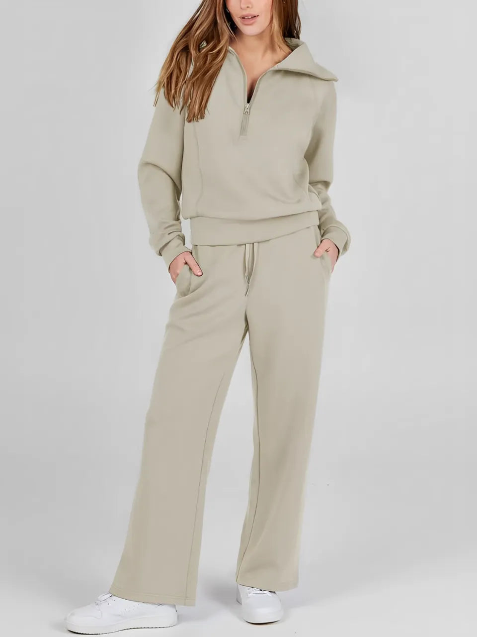 Conjunto com Suéter de Gola Alta e Calça Wide Leg Ajustável - Alessandra
