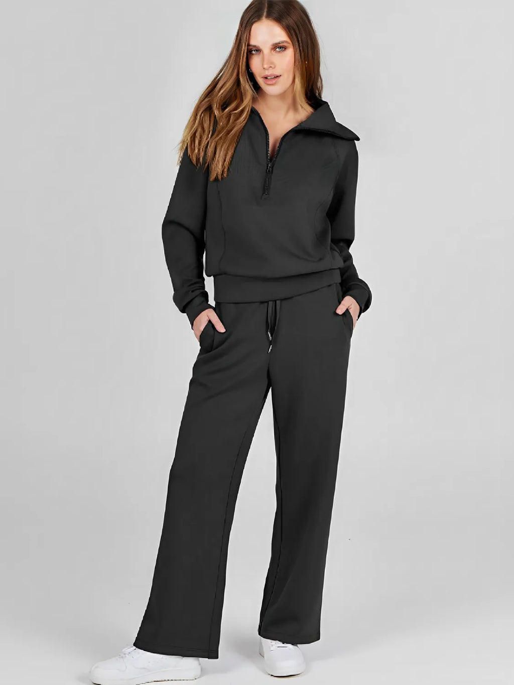 Conjunto com Suéter de Gola Alta e Calça Wide Leg Ajustável - Alessandra