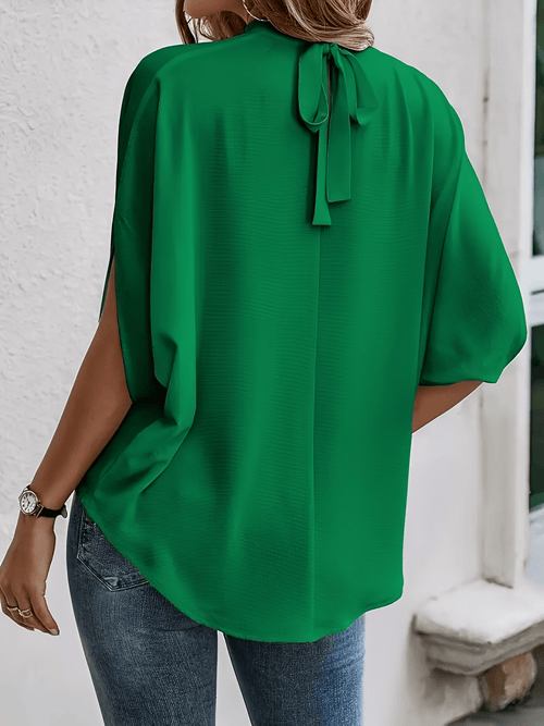 Blusa com Mangas Mocergo Vazadas e Gola Laço Amarração na Nuca - Catherine [FRETE FULL]