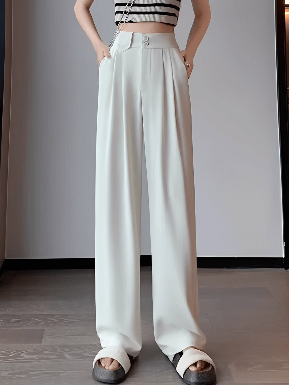 Calça  Alfaiataria Wide Leg Cintura Alta com Lenço Removível  – Amara