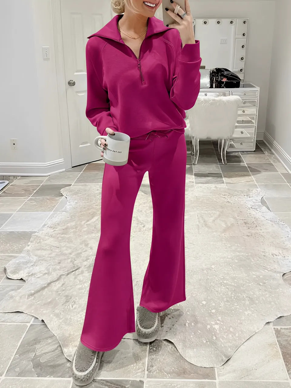 Conjunto com Suéter de Gola Alta e Calça Wide Leg Ajustável - Alessandra