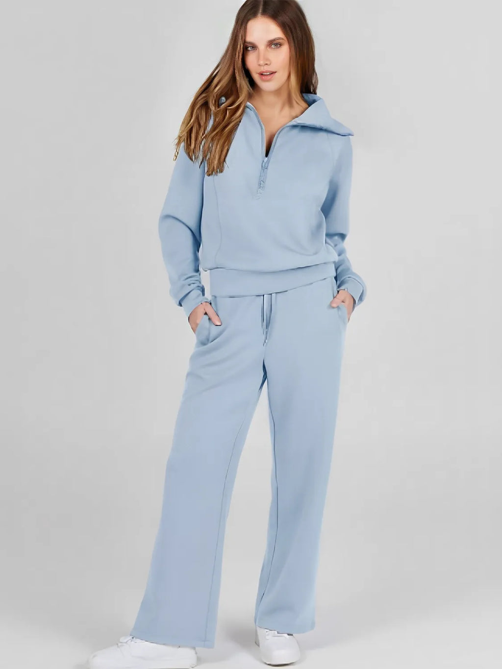 Conjunto com Suéter de Gola Alta e Calça Wide Leg Ajustável - Alessandra