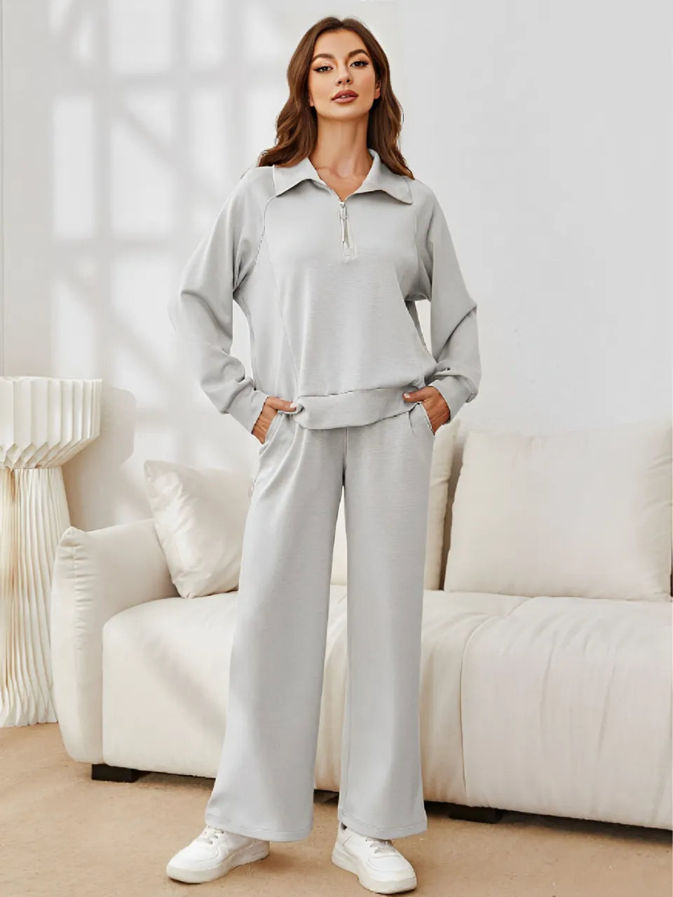 Conjunto com Suéter de Gola Alta e Calça Wide Leg Ajustável - Alessandra