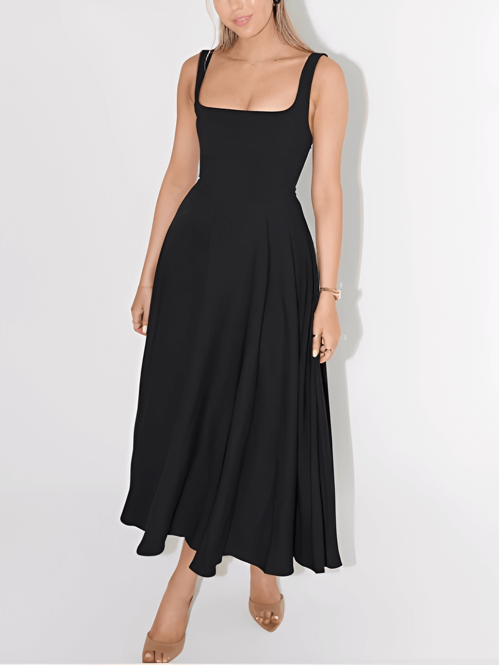 Vestido Longo Evasê com Corset Estruturado e Decote Quadrado - Luciene [FRETE FULL]