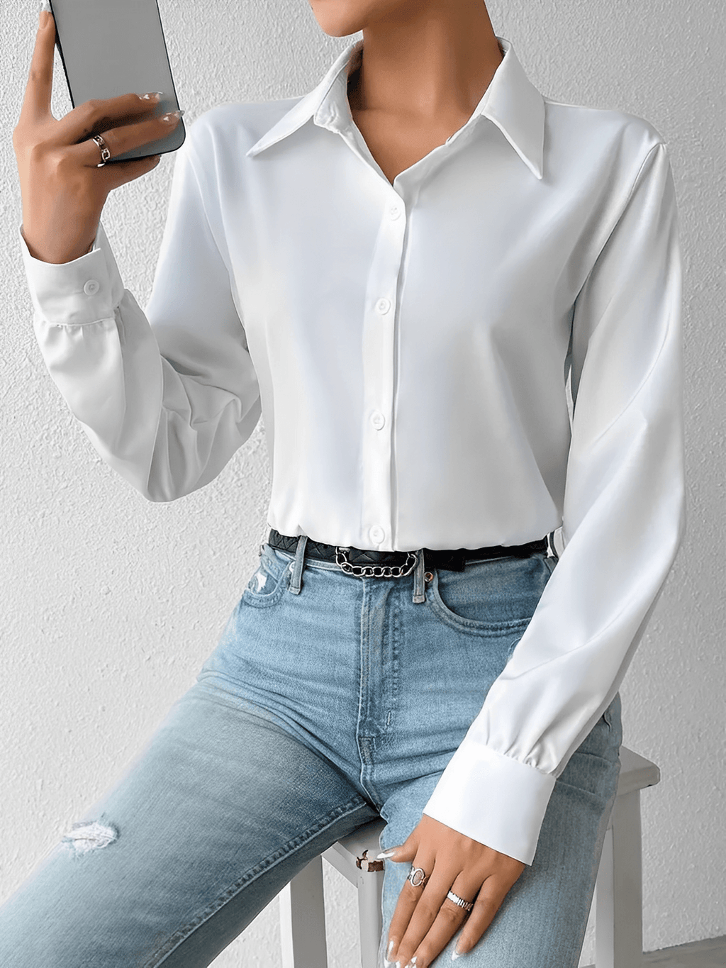 Camisa Body Alfaiataria com Punhos Estruturados – Mercedes