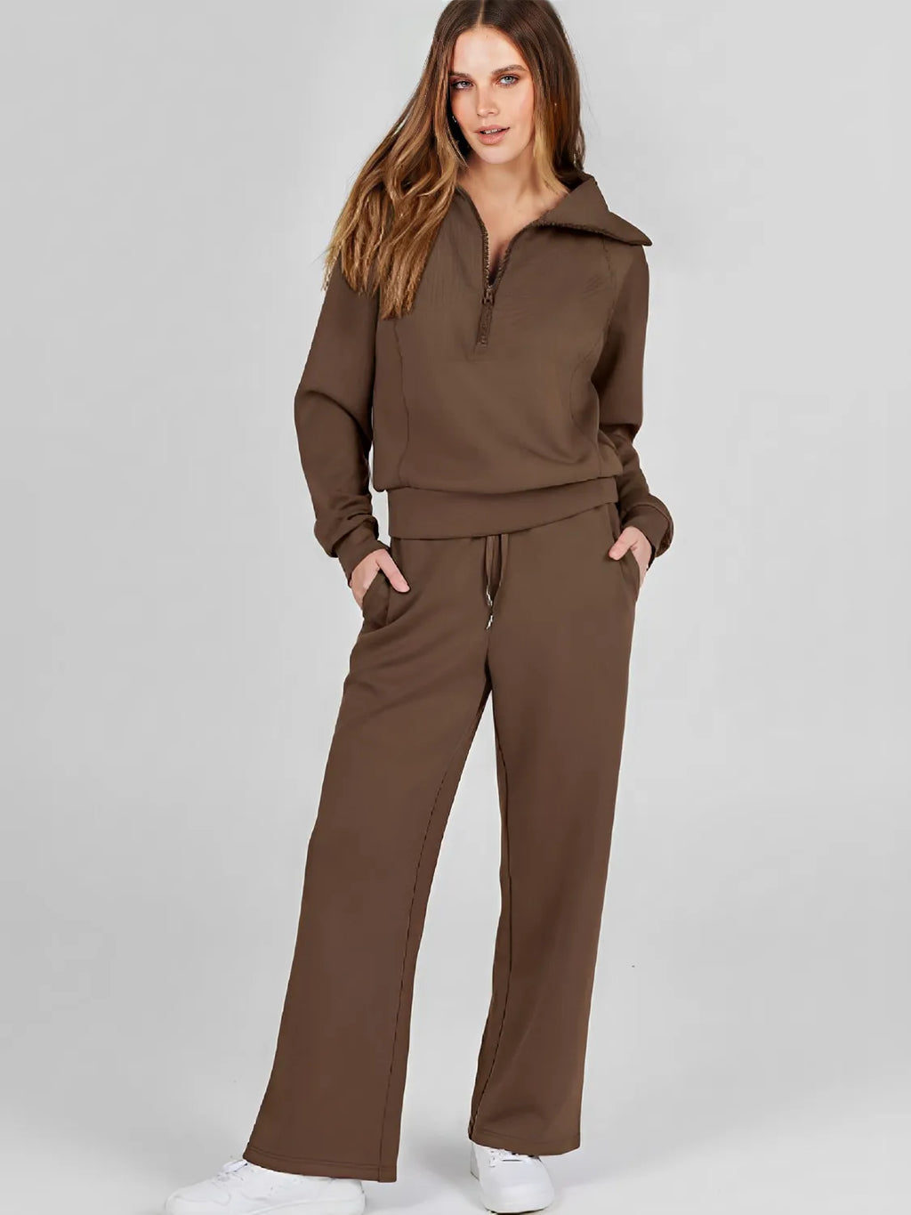Conjunto com Suéter de Gola Alta e Calça Wide Leg Ajustável - Alessandra