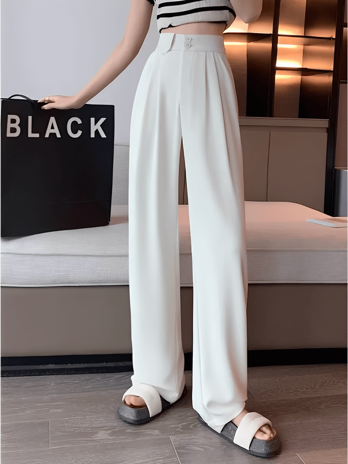 Calça  Alfaiataria Wide Leg Cintura Alta com Lenço Removível  – Amara