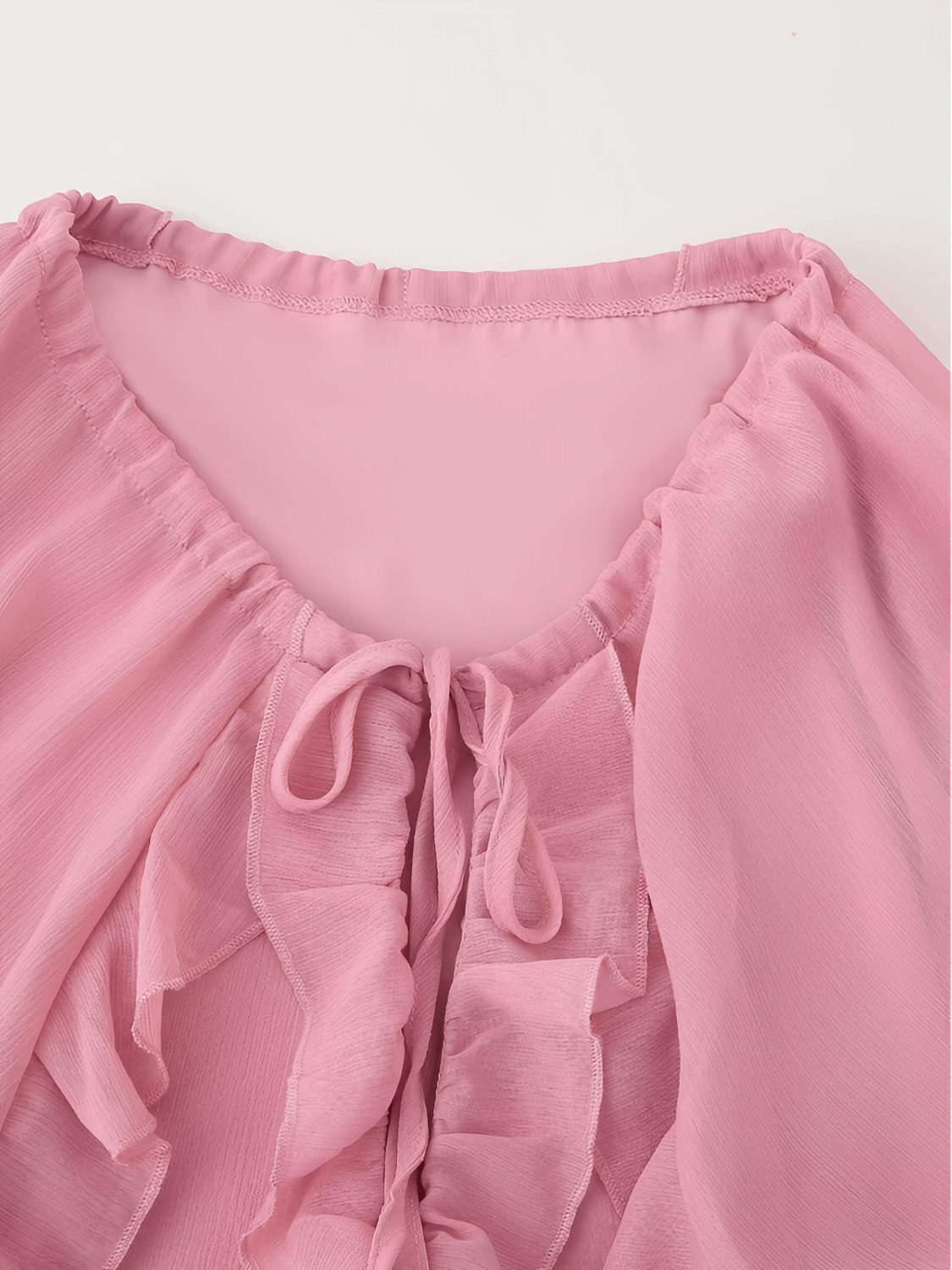 Vestido Longo em Chiffon com Babados Decote em V e Mangas Longas  – Amelie