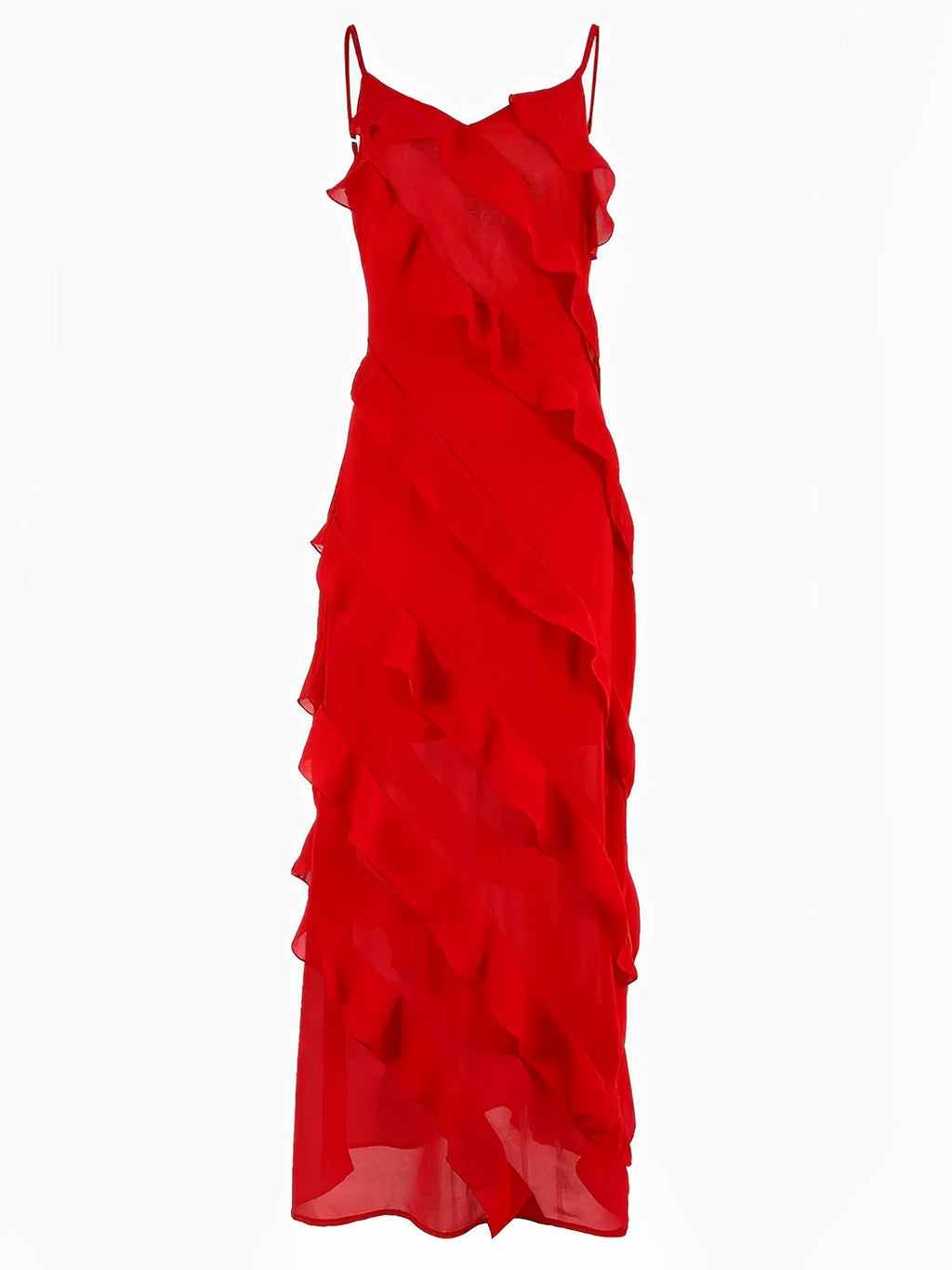 Vestido Longo de Festa em Chiffon De Alças Babados e Costas Nuas – Cassandra