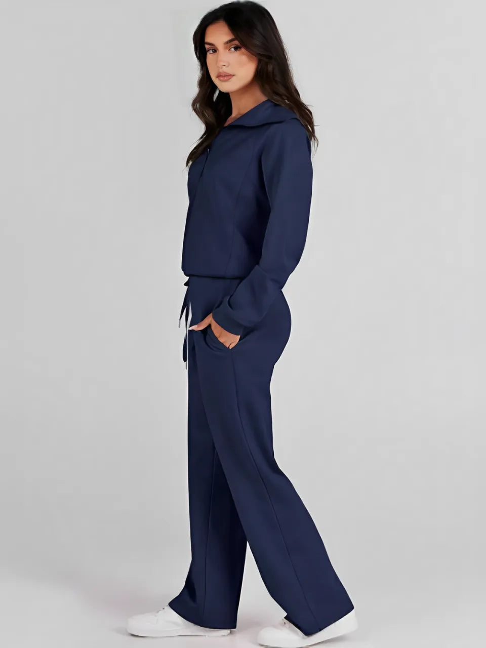 Conjunto com Suéter de Gola Alta e Calça Wide Leg Ajustável - Alessandra