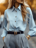 Camisa Semi-Acetinada com Lapela Botões e Punhos Ajustáveis  – Eva