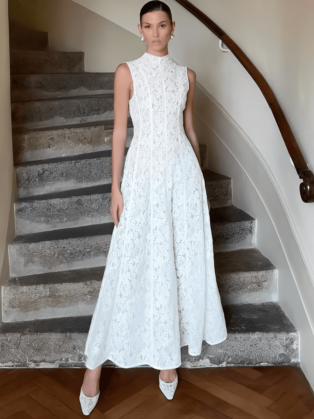 Vestido Midi em Renda Texturizada com Flores Acinturado – Carlota [FRETE FULL]