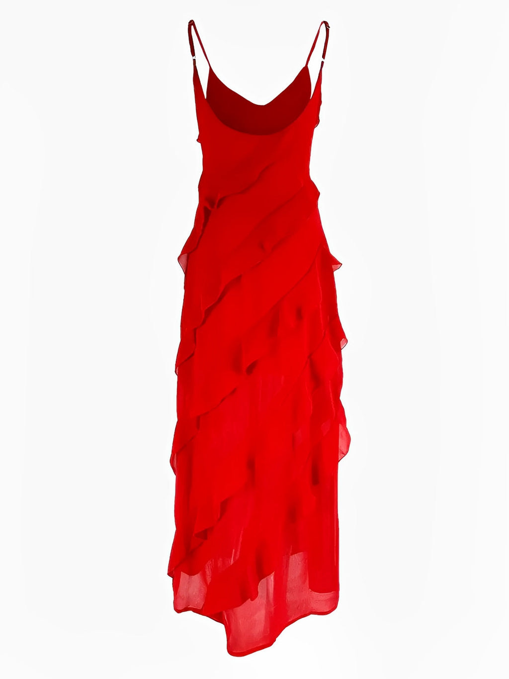 Vestido Longo de Festa em Chiffon De Alças Babados e Costas Nuas – Cassandra