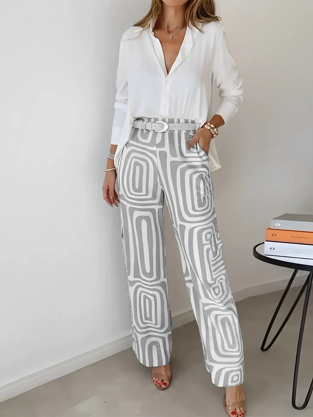 Conjunto com Camisa de Manga Longa e Calça Estampa Geométrica - Bianca