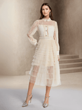 Vestido Midi Texturizado em Tweed Renda com Babados e Botões – Claire