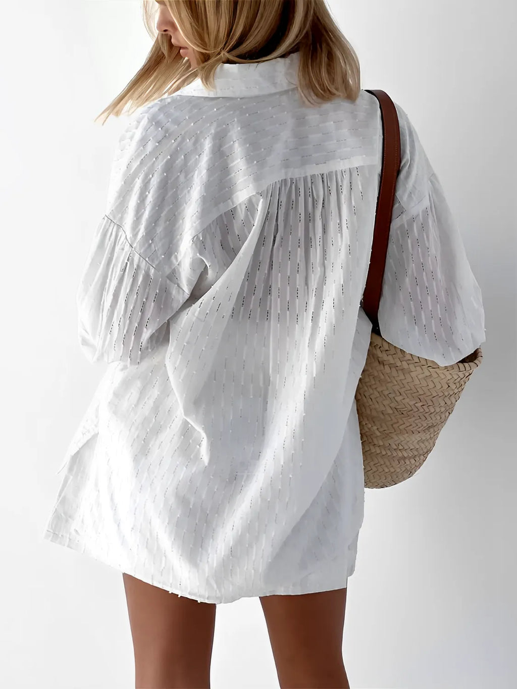Conjunto de Laise Texturizado Com Camisa e Short Cintura Alta - Cate