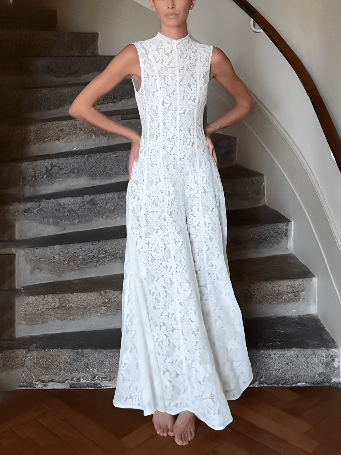 Vestido Midi em Renda Texturizada com Flores Acinturado – Carlota [FRETE FULL]