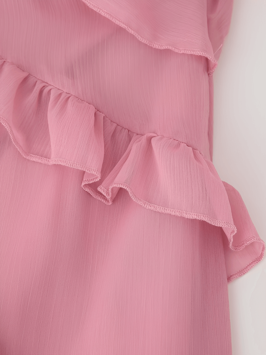 Vestido Longo em Chiffon com Babados Decote em V e Mangas Longas  – Amelie