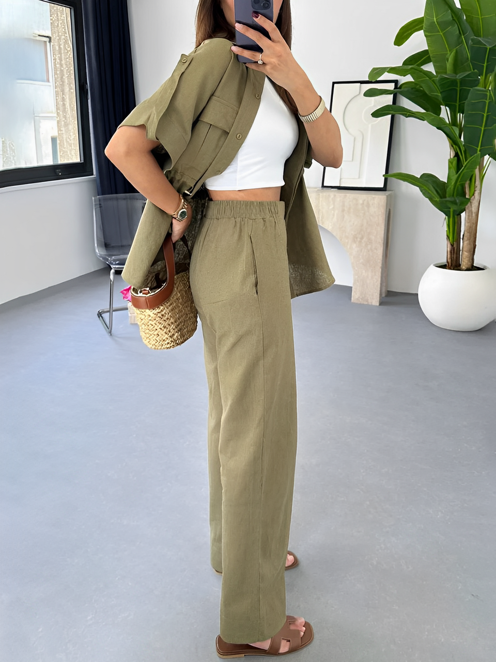 Conjunto com Camisa Oversized Ajustável e Calça Wige Leg - Olga