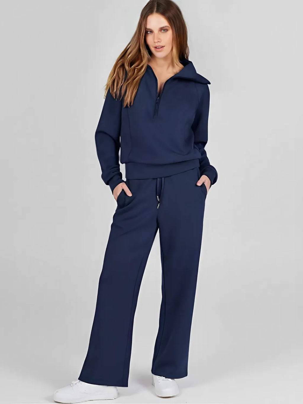 Conjunto com Suéter de Gola Alta e Calça Wide Leg Ajustável - Alessandra