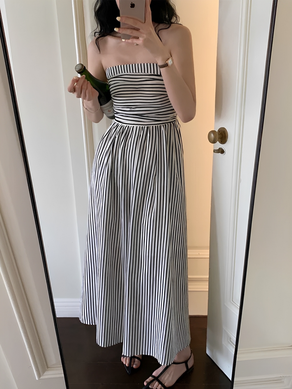 Vestido Maxi Listrado Tomara que Caia Cintura Franzida e Elástico  – Molie