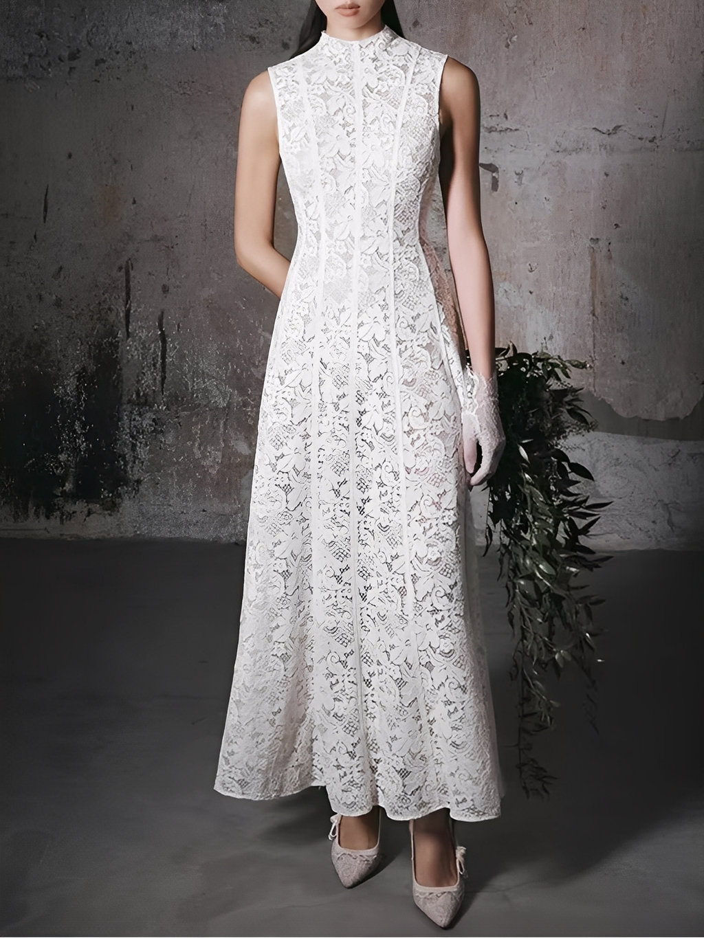 Vestido Midi em Renda Texturizada com Flores Acinturado – Carlota [FRETE FULL]