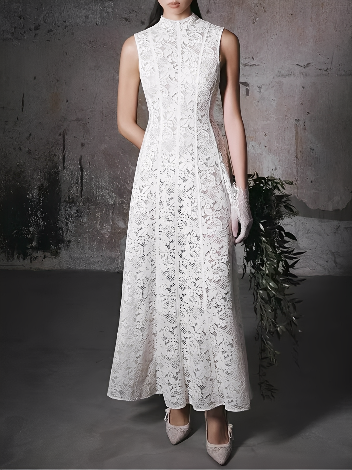 Vestido Midi em Renda Texturizada com Flores Acinturado – Carlota [FRETE FULL]