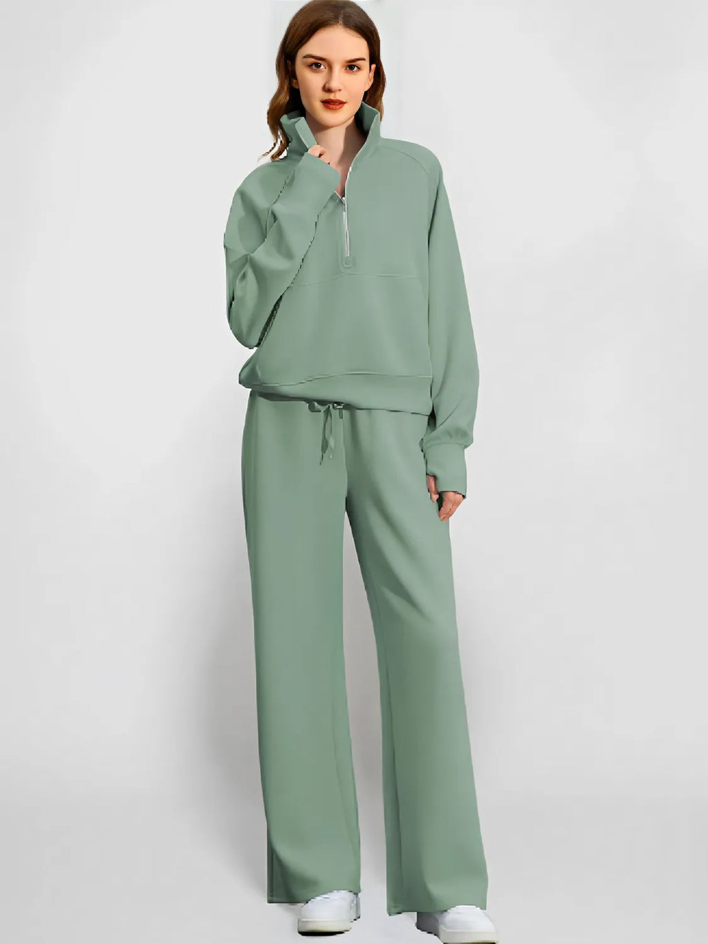 Conjunto Feminino com Suéter Gola Alta Ajustável e Calça Cintura Média com Ajuste de Cordão - Alessandra [FRETE FULL]