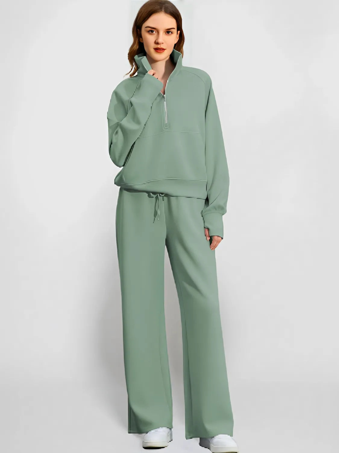 Conjunto com Suéter de Gola Alta e Calça Wide Leg Ajustável - Alessandra