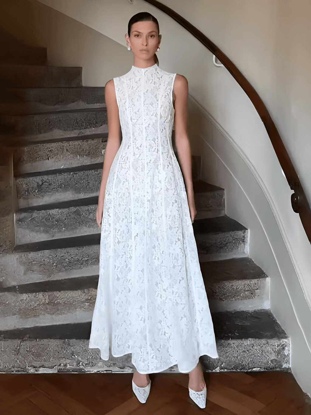 Vestido Midi em Renda Texturizada com Flores Acinturado – Carlota [FRETE FULL]
