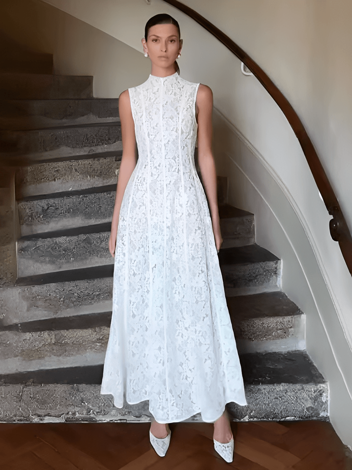 Vestido Midi em Renda Texturizada com Flores Acinturado – Carlota [FRETE FULL]
