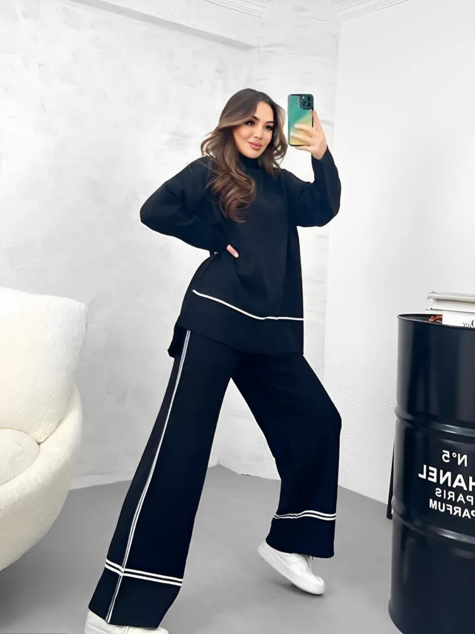 Conjunto de Tricô com Suéter Mullet Gola Alta e Calça Confortável – Kim