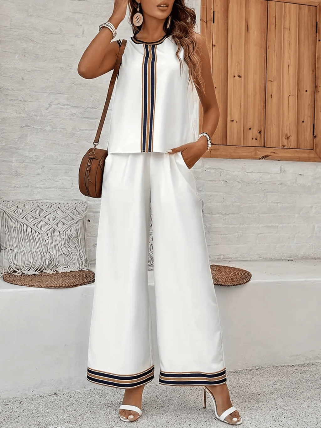 Conjunto com Blusa Regata Estampada e Calça Cós Alto com Bolsos - Melody [FRETE FULL]