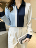 Camisa Acetinada Clássica com Gola Lapela e Punhos Contrastantes - Thaise