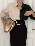 Camisa Acetinada Bicolor com Botões Dourados Elegante – Joyce [FRETE FULL]