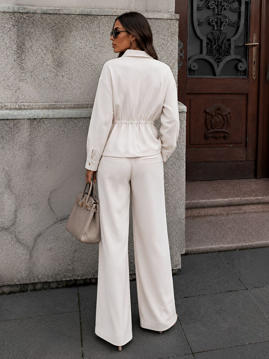 Conjunto em Sarja Jaqueta Oversized Ajustável e Calça Wide Leg - Monique