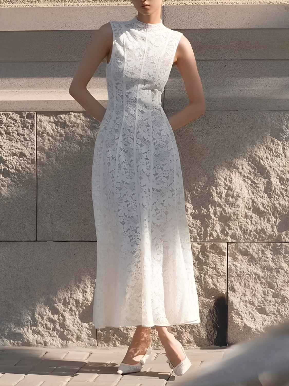 Vestido Midi em Renda Texturizada com Flores Acinturado – Carlota [FRETE FULL]