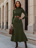 Vestido Maxi Modelagem Evasê com Gola Alta e Manga Longa – Thamara [FRETE FULL]
