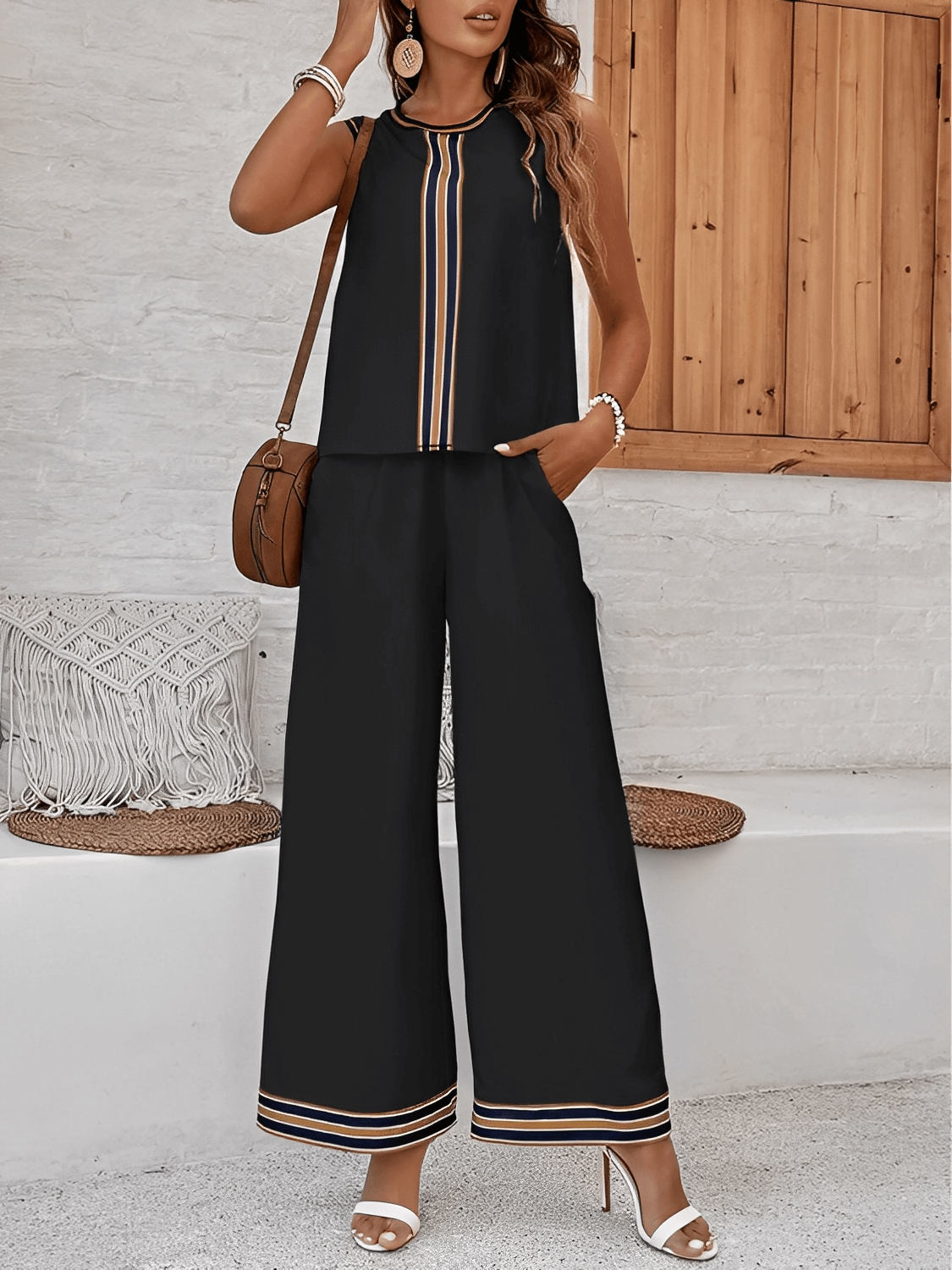 Conjunto com Blusa Regata Estampada e Calça Cós Alto com Bolsos - Melody [FRETE FULL]