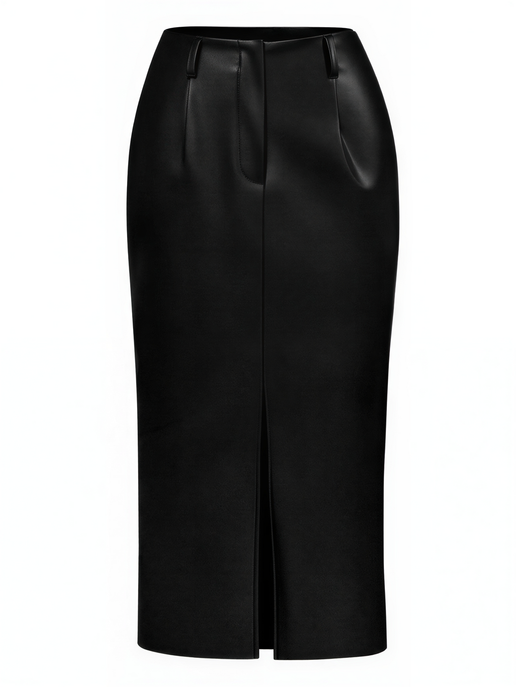 Saia Midi em Couro PU com Fenda Frontal Elegante e Cintura Alta – Germana