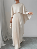 Vestido Longo de Festa Plissado com Capa Peplum Embutida – Loren