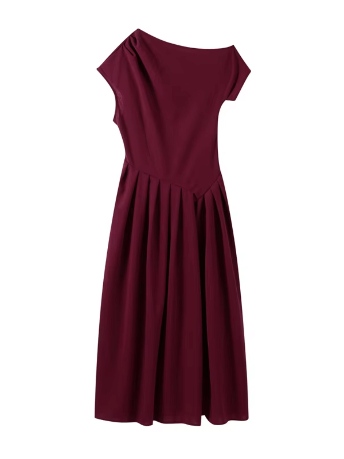 Vestido Maxi com Ombro Assimétrico e Saia Plissada Sofisticada – Luana