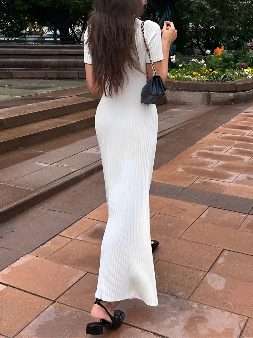 Vestido Longo de Tricô Canelado com Decote V e Botões – Evelyn [FRETE FULL]